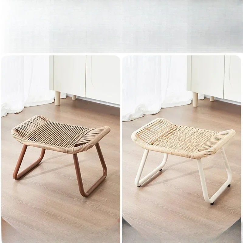 Sofa Foot Stool Metal Frame Home Furniture Modern Minimalist Hallway Bench Imitation Rattan Woven Shoe Changing Seat Living Room