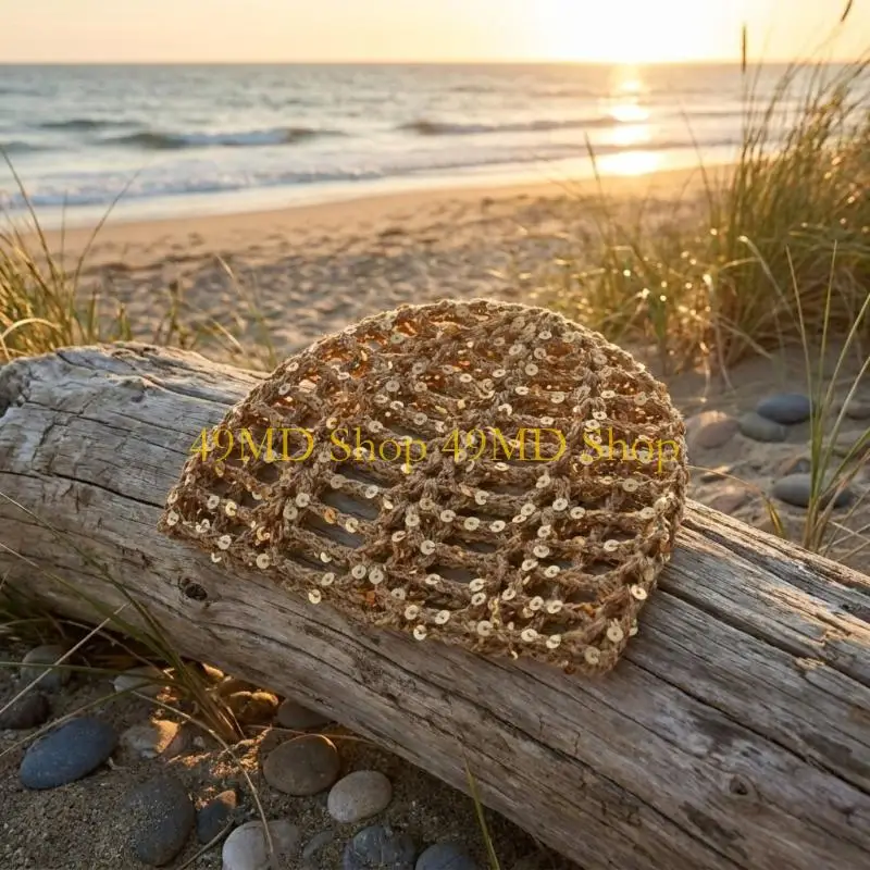 49MD Stylish Openwork Crochet Hat Handworks Sun Protecting For Beach and Outdoor