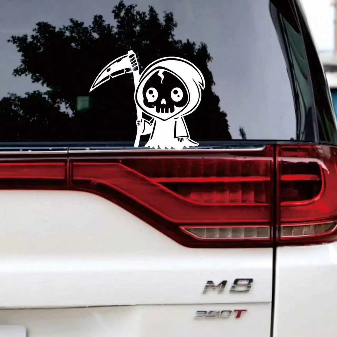 Cute Grim Reaper Car Sticker, Black Vinyl Decal for Window, Funny Cartoon Skull Auto Decor - view 6