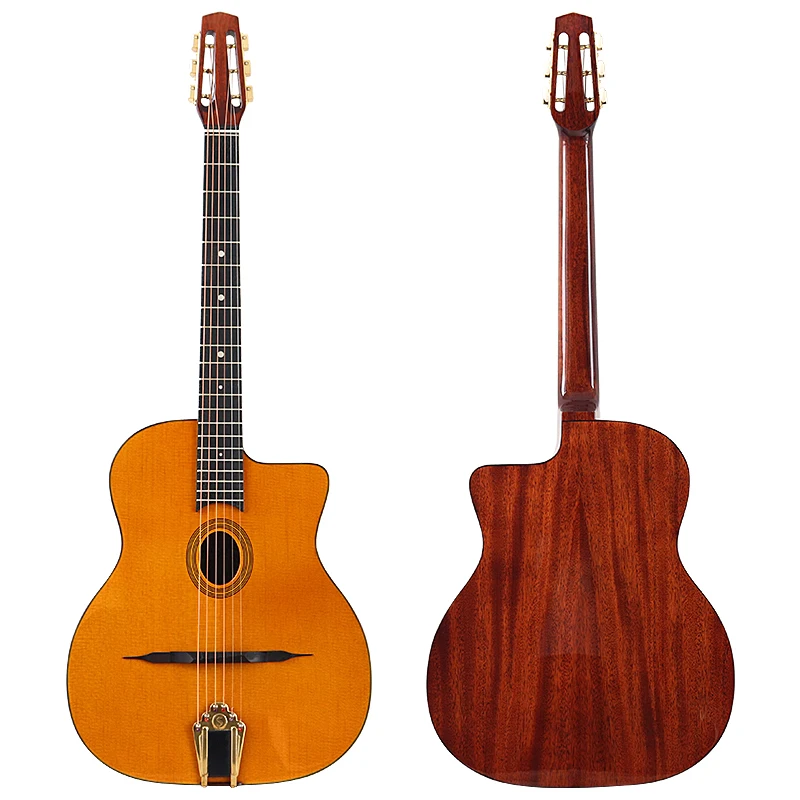 Django Akoestische Gitaar 41 Inch Massief Sparrenhout Top 6 Snaren Hoogglanzende Afwerking Zigeuner Akoestische Gitaar Oranje & Natuurlijke Kleur