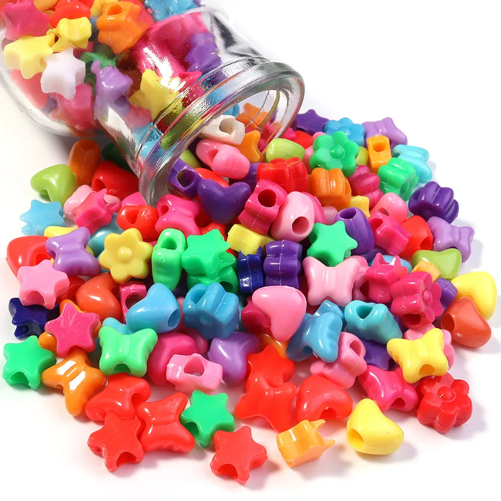 100Pcs Acrylic Heart Star Butterfly Flower Beads Loose Spacer Beads Large Hole Beads for Jewelry Making Diy Bracelet Accessories