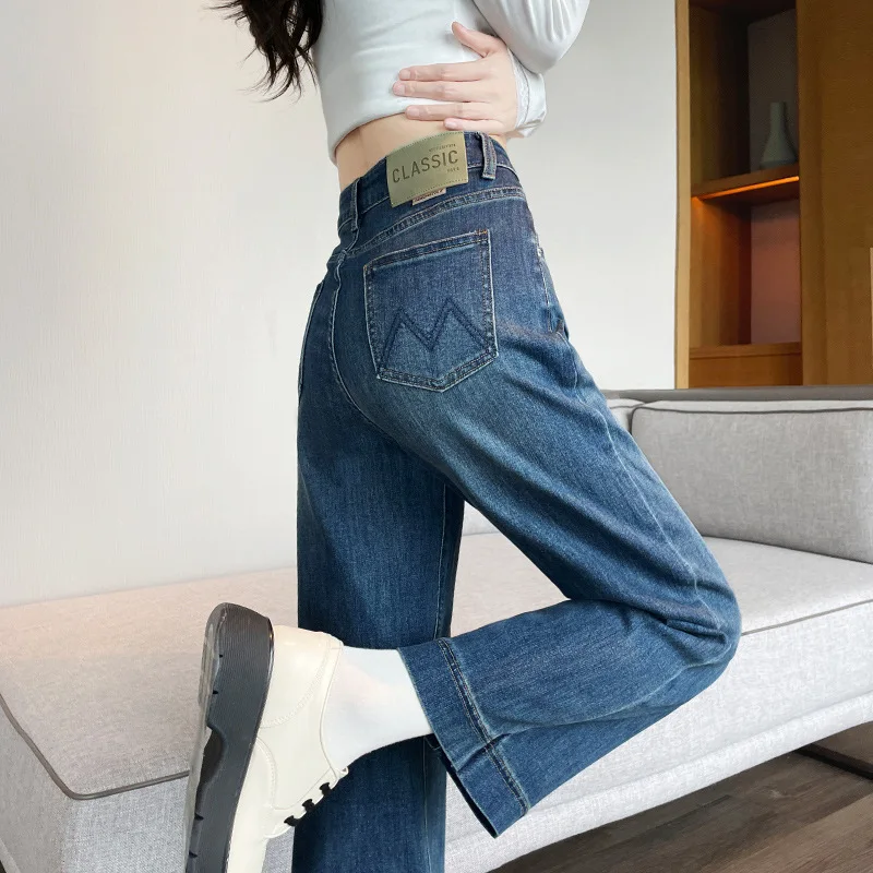 

Spring/Autumn New Arrival Vintage Stretch High-Waisted Embroidered Cropped Jeans for Petite Women - Straight-Leg Style