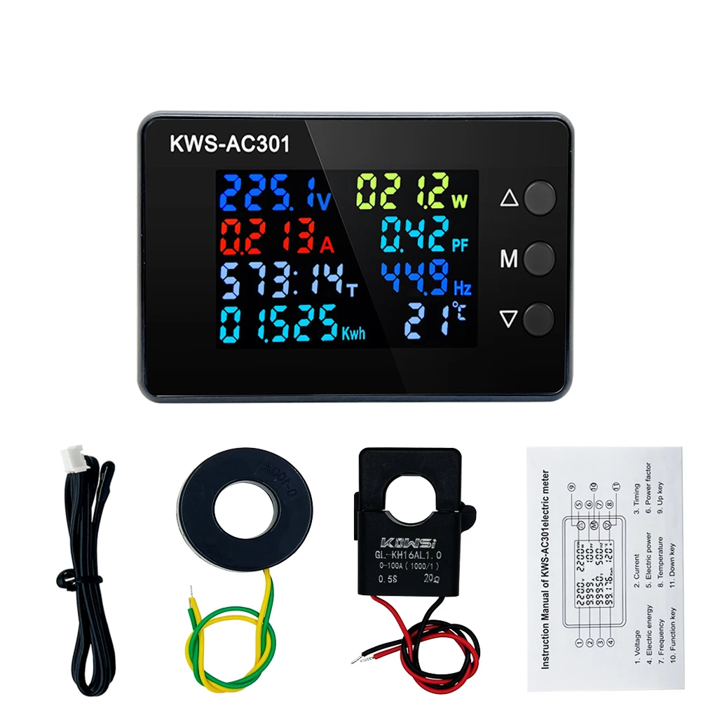 KWS-AC301 Wattmeter Power Meter Voltmeter AC 50-300V Voltage 50-60HZ Power Analyzers LED AC Electricity Meter 0-20/100A Detector