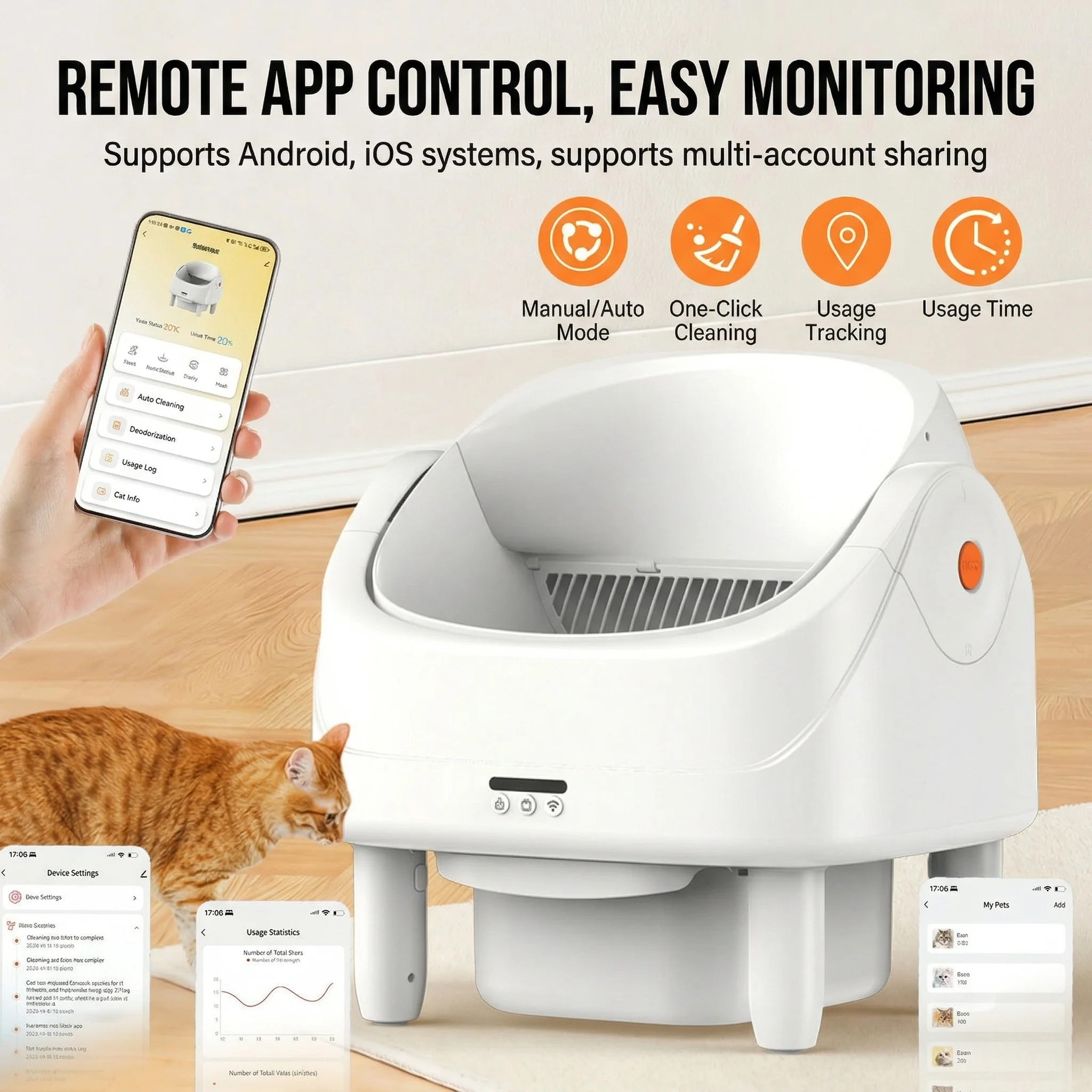 Semi-closed Automatic cat Litter Box Shoveling Electric cat Toilet Pet Smart Litter Box One-button Cleaning for Living Room