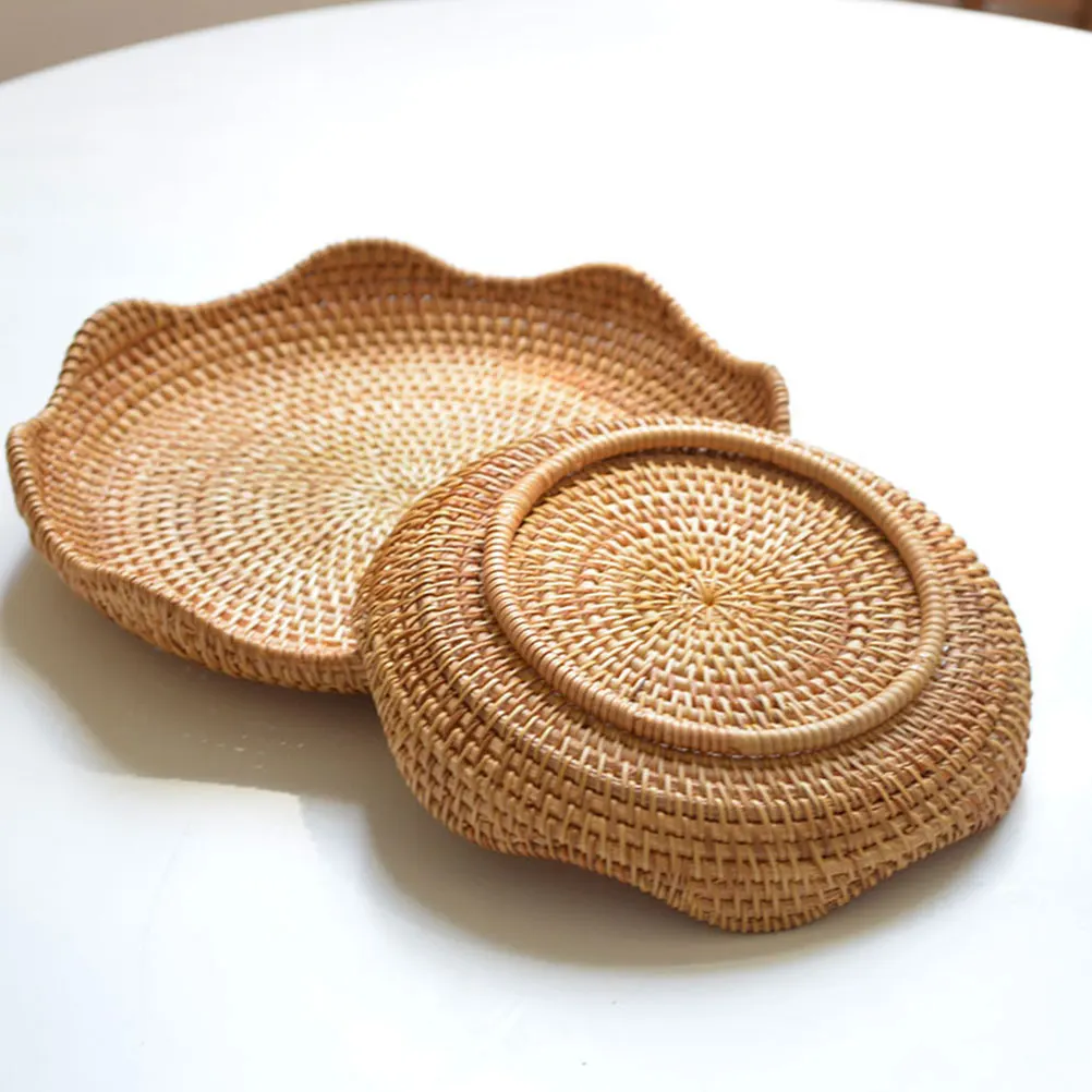 

Snack Fruit Rattan Woven Basket Household Tray Storage Bowl Kitchen Bar Storage Basket Supplies Natural Baskets