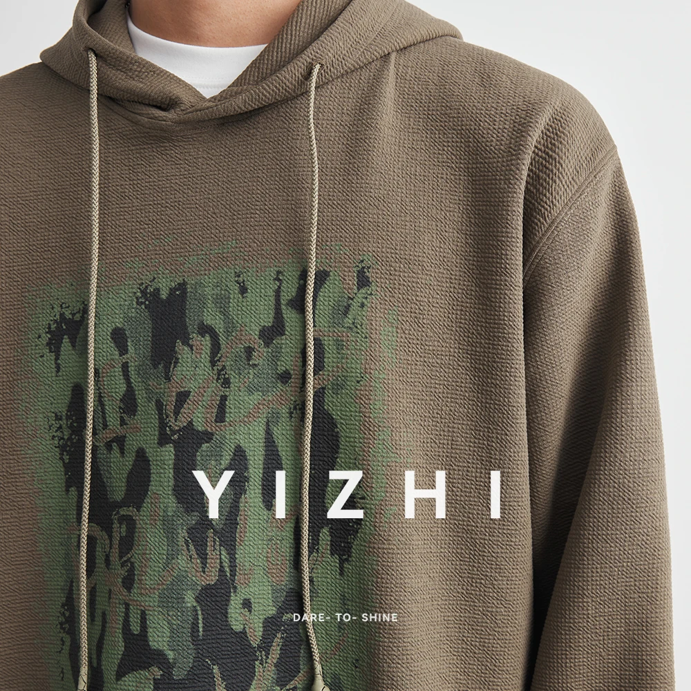 2025 Dark Streetwear Retro Graphic Print Brown Men's Hip Hop Hoodies Pullover Vintage Clothes Men Hooded Sweatshirt Pullover