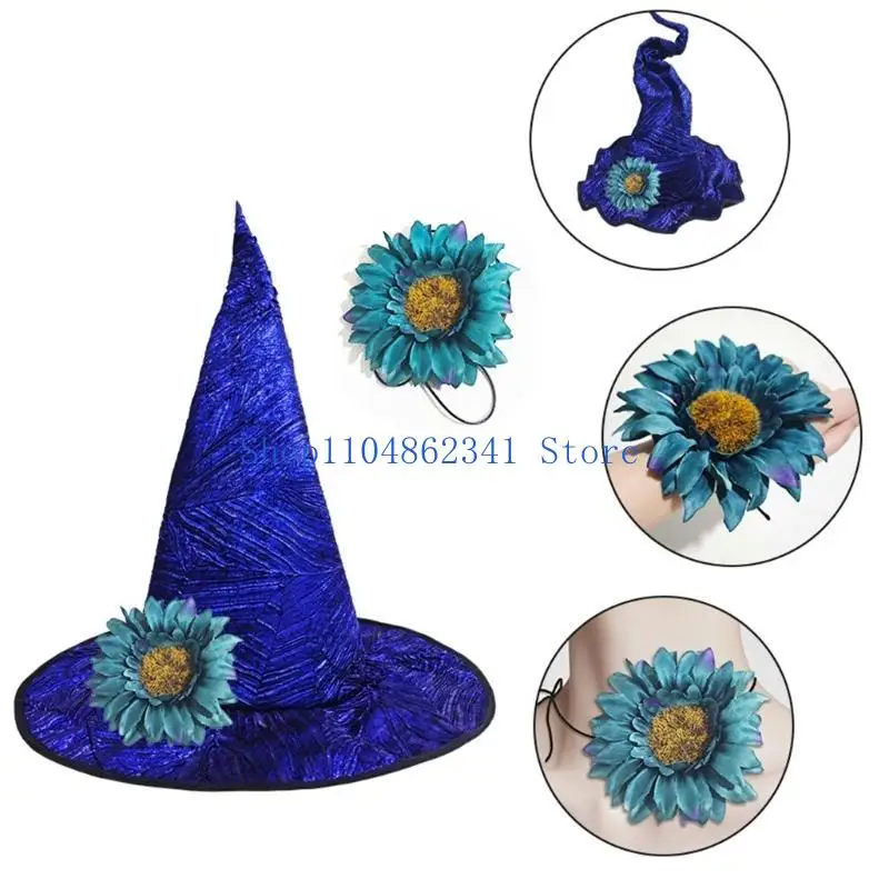 5ASD Witch Cappello con disegni a torsione Flower staccabile per eventi Halloween e appassionati cosplay Accessori unici