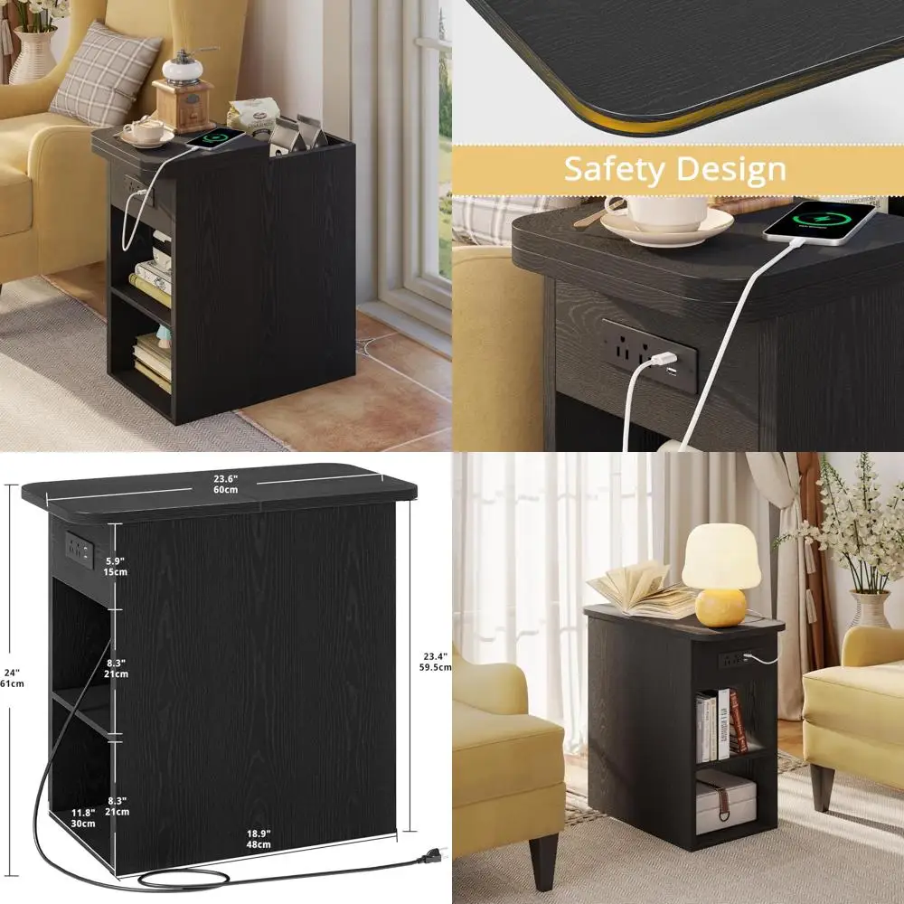

Living Room End Tables with Nightstand Charging Station, Flip Top Storage Side Table, Bedside Table for Sofa and Couch