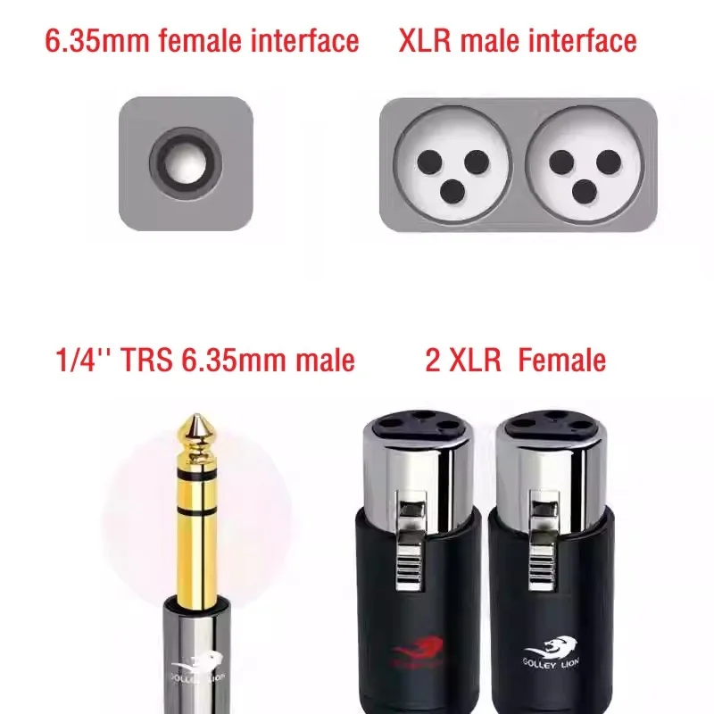 1/4 Inch TRS 6.35mm Male to Dual XLR Female Audio Cable for Microphone Amplifier Mixer Electric Guitar Speaker Shielded Cords