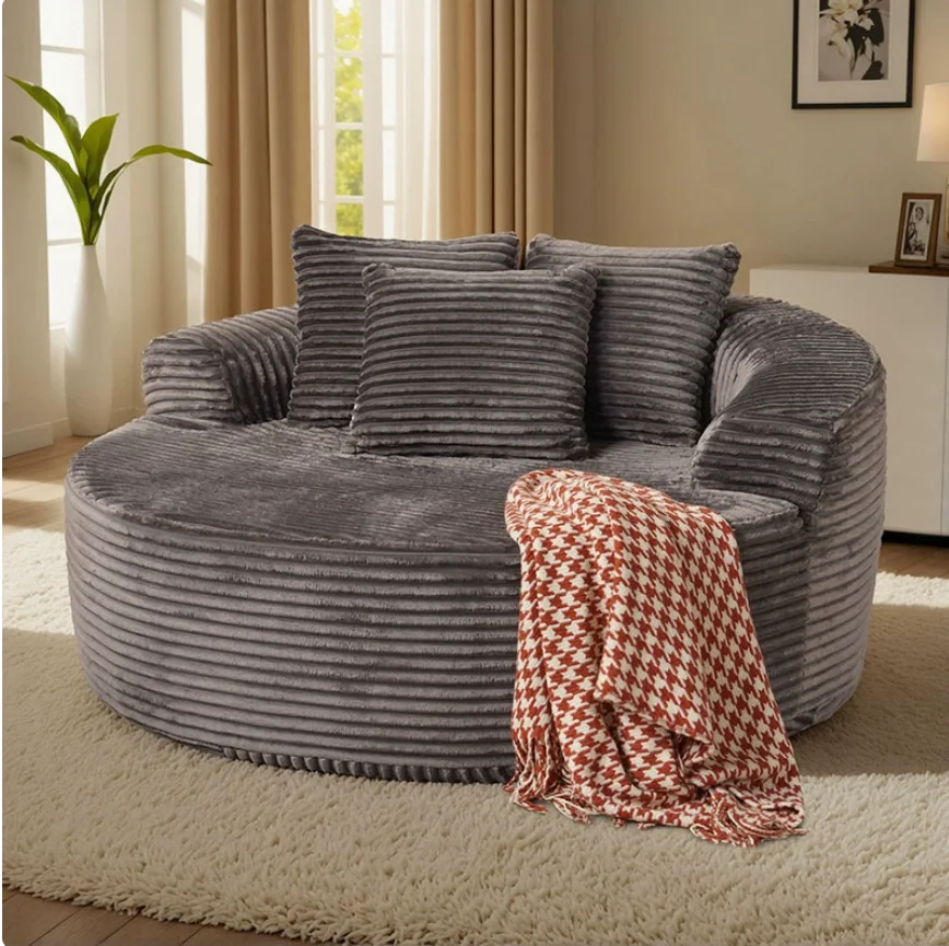 ！@Atunus Modern Modular Round Corduroy Fabric Sofa Bed Set with High Density Sponge Filling for Living Room Bedroom Use