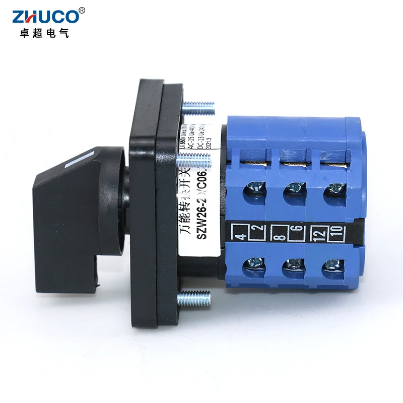 ZHUCO SZW26/LW26-20/C06.3 20A 3 Pole 2 Position 64X64 48X48 Mm Panel Selector Transfer Rotary Cam Universal Switch ON OFF