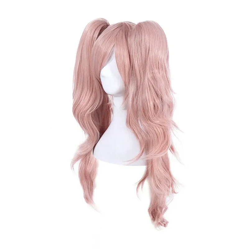 Danganronpa Junko Enoshima Pink Cosplay Wigs 2 Clip Ponytails Synthetic Hair Wig Costume Set