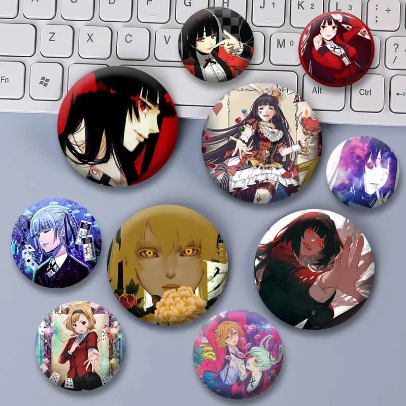 Anime Kakegurui Badge Cartoon Girl Midari Midari Ikishima Lapel Pins Round Handmade Brooches for Backpack Accessories Toys Gifts