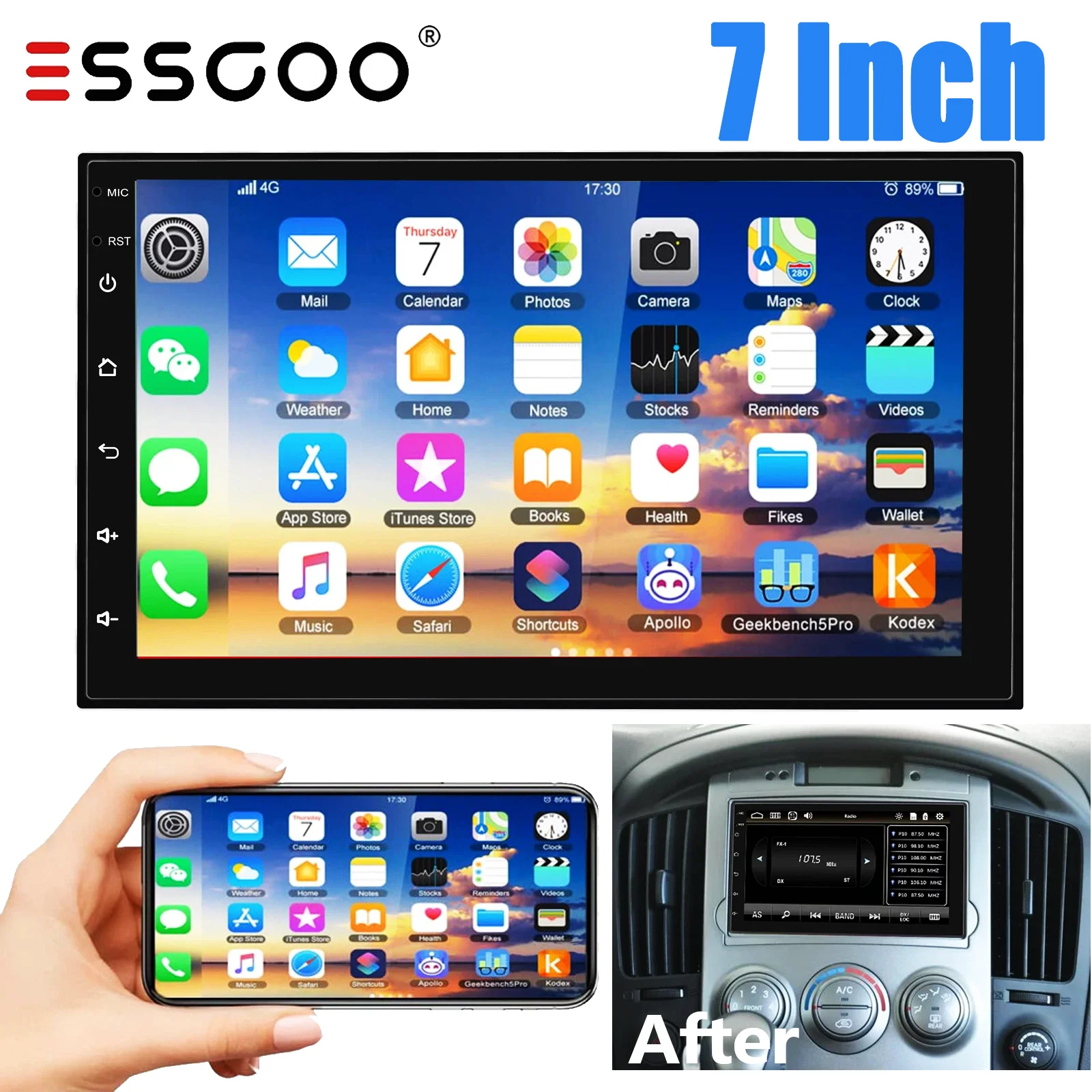 ESSGOO Universal 7 بوصة سلك Apple Carplay Android Auto Double 2 DIN راديو ستيريو للسيارة بلوتوث شاشة تعمل باللمس وصلة مرآة #1