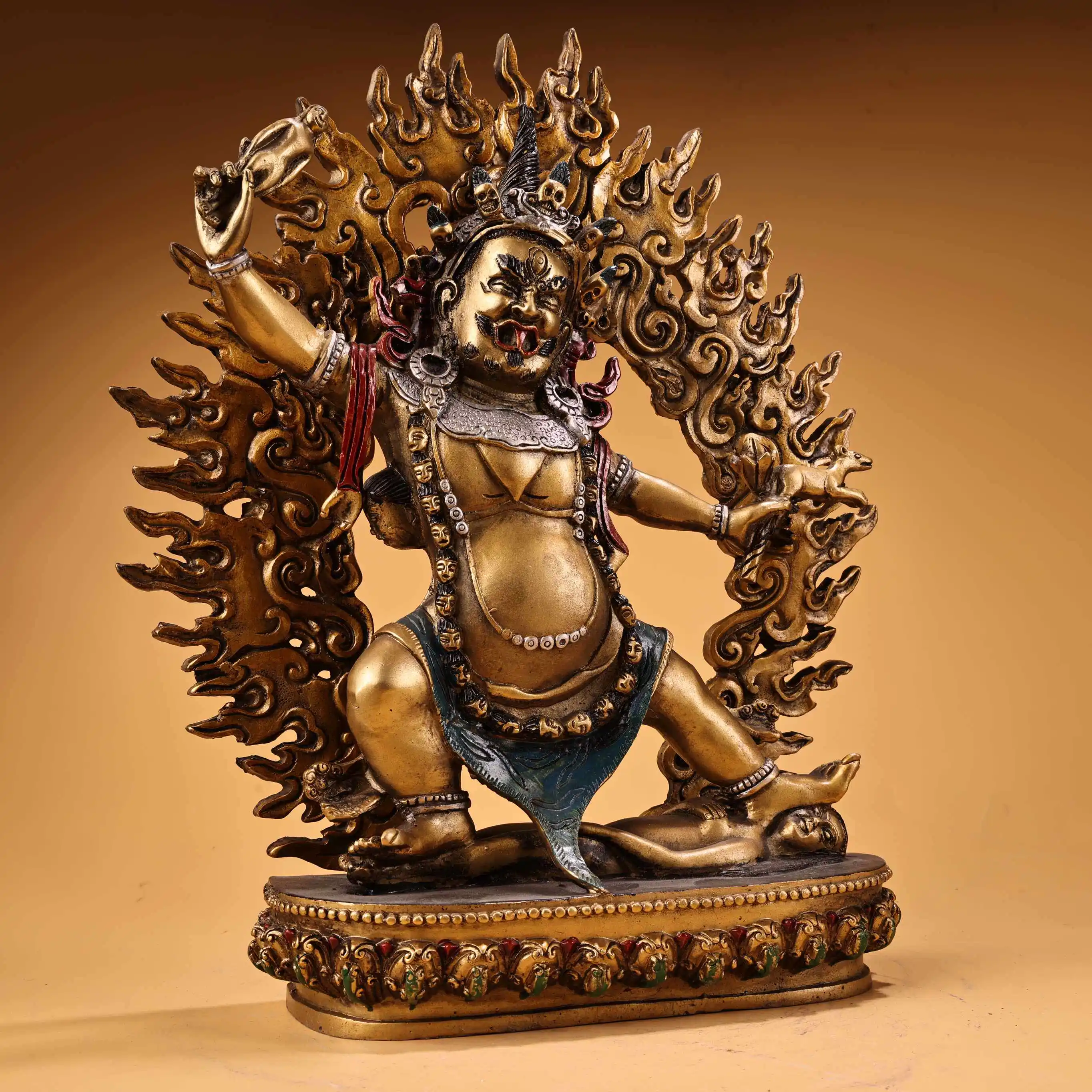 Tibetan Handmade Copper Vajrapani Protector Statue Painted Gold Home Altar Decor