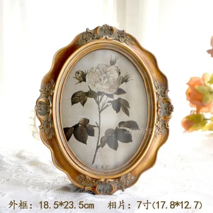 Oval European style palace resin carved picture frame hanging on wall, American style retro vintage vintage, foreign trade table