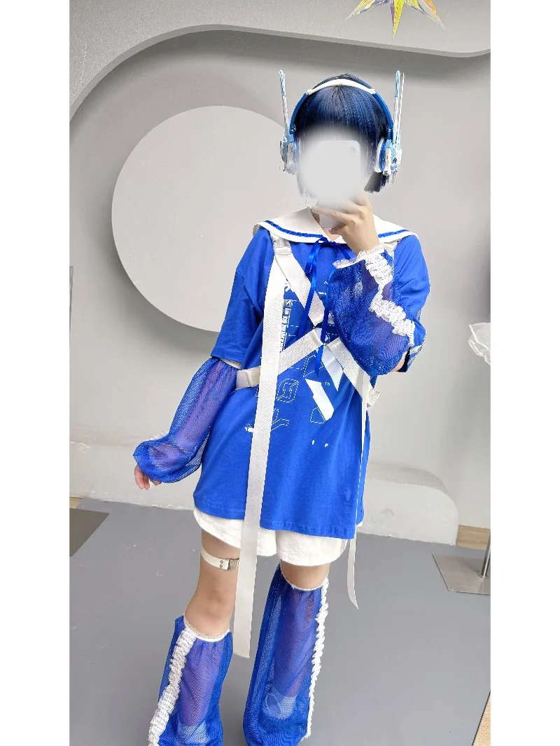 일본 마이네 시리즈 기계 회로 3색 탑 티셔츠 세일러 칼라 가짜 칼라 순면 타이 반팔 탑 티셔츠