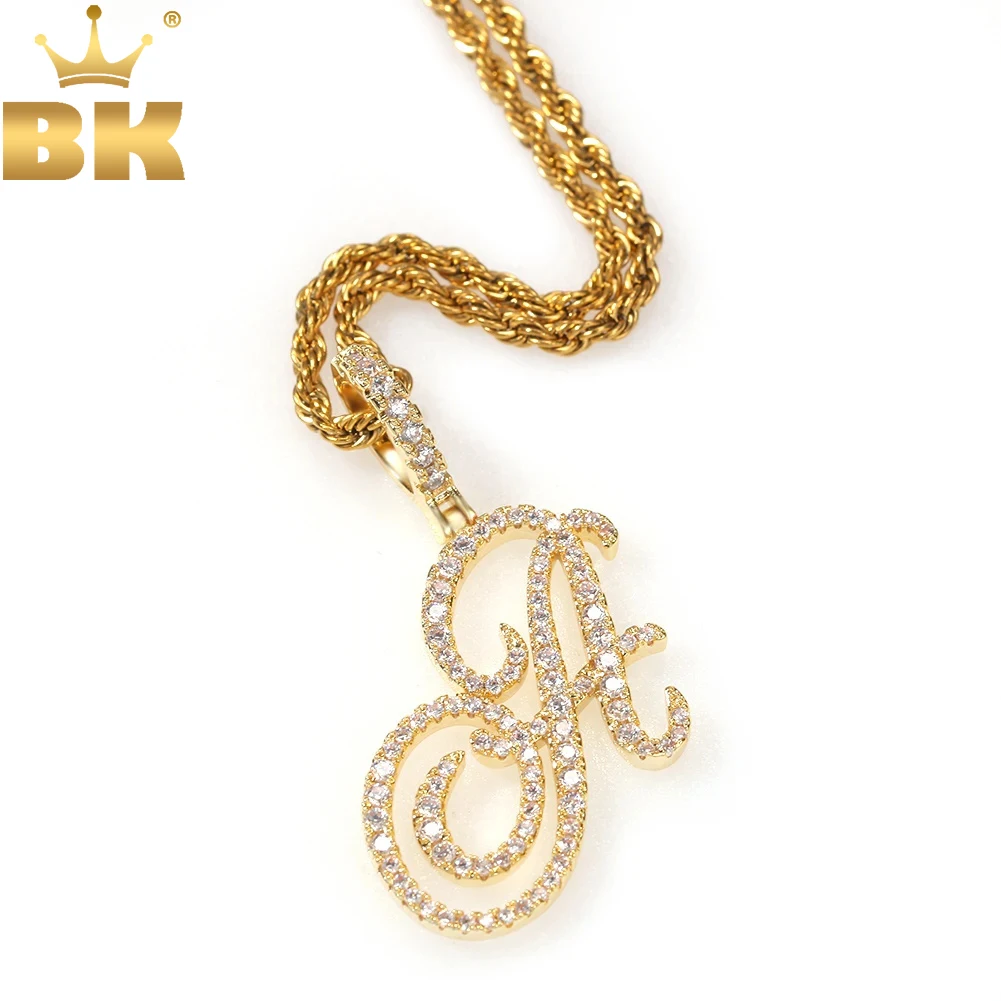 

TBTK New A-Z Cursive Letters Name Pendant & Necklace Iced Out AAA Cubic Zircon Gold Silver Color Charm Hip Hop Jewelry