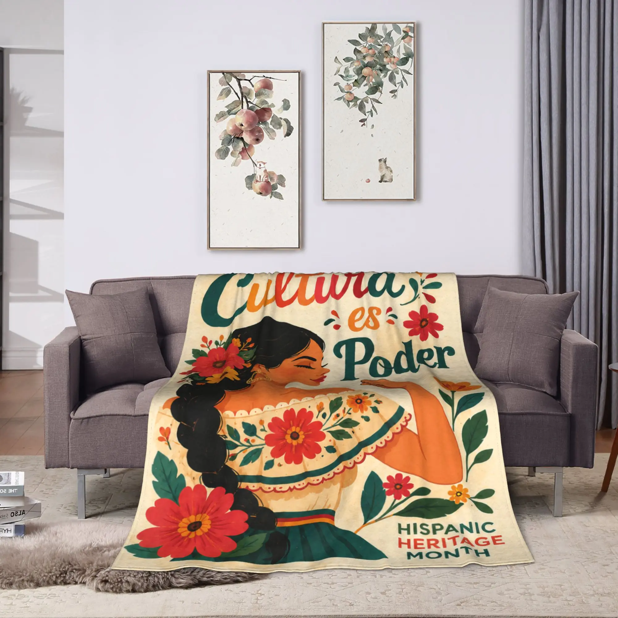 Cultura ES Poder Hispanic Heritage Throw Blanket Soft Novelty Blanket  For Home Decor Plane Travel Flannel Bedspread Bed Cover