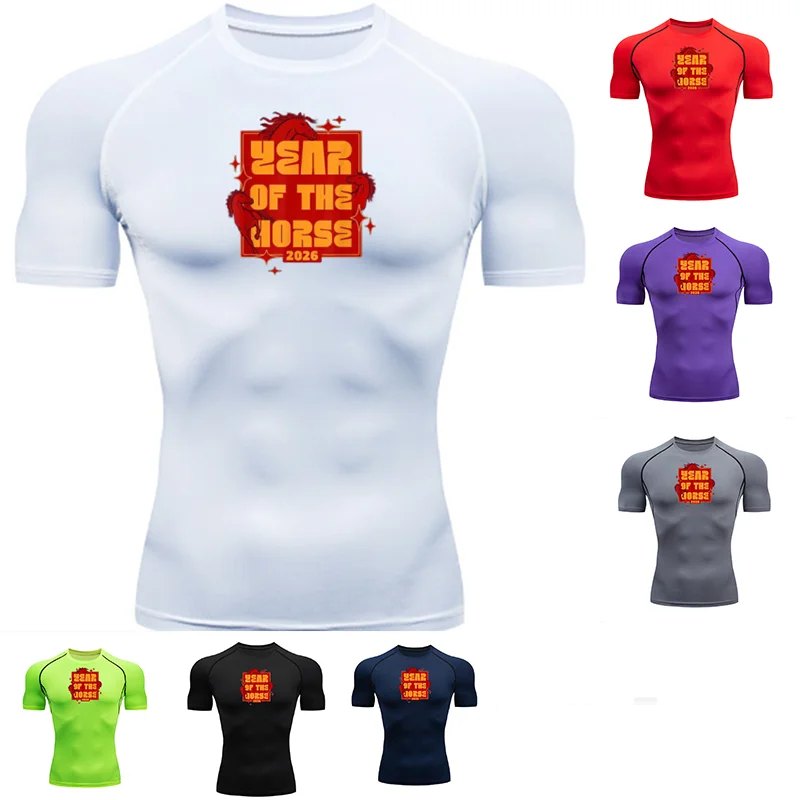 قميص ضيق مطبوع للرجال للياقة البدنية وصالة الألعاب الرياضية والجري تي شيرت علوي للرجال تي شيرت بأكمام سريعة الجفاف
