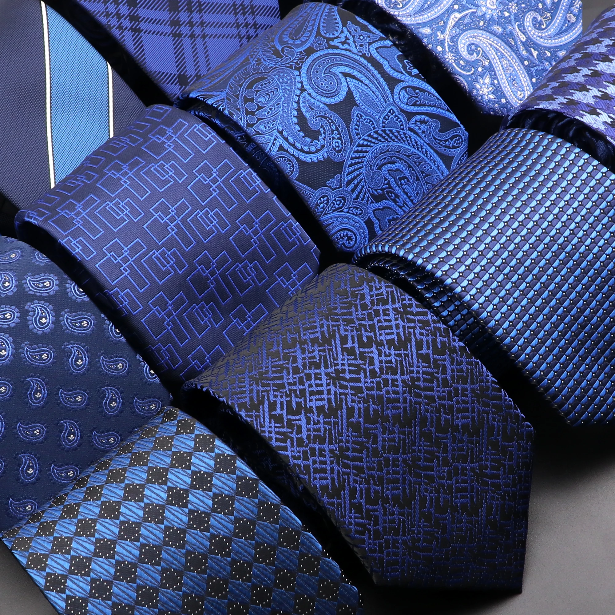 New Design Wedding Men Tie Blue Solid Striped Paisley Flower Neckties Men Business Dropshipping Groom Collar Accessories Gift