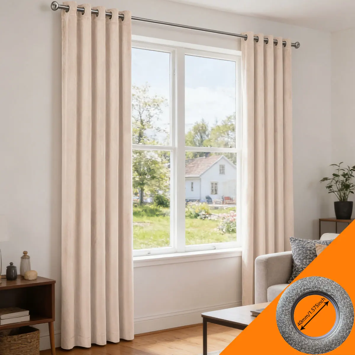

Soft Cream Beige Velvet Blackout Curtains, Thermal Insulated Eyelet Window Drapes for Living Room Bedroom