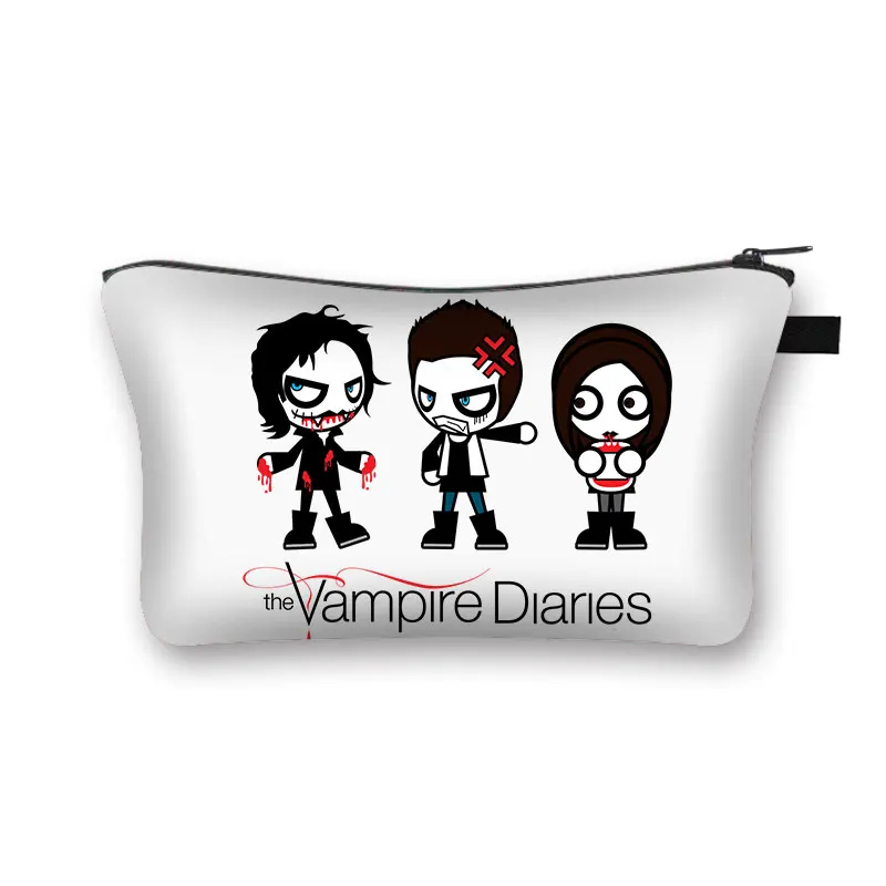 De Vampire Diaries Cosmetische Case Damon Vrouwen Make-Up Tas Tvd Lippenstift Opbergzakken Harajuku Rits Pouch Leuke Toilettassen