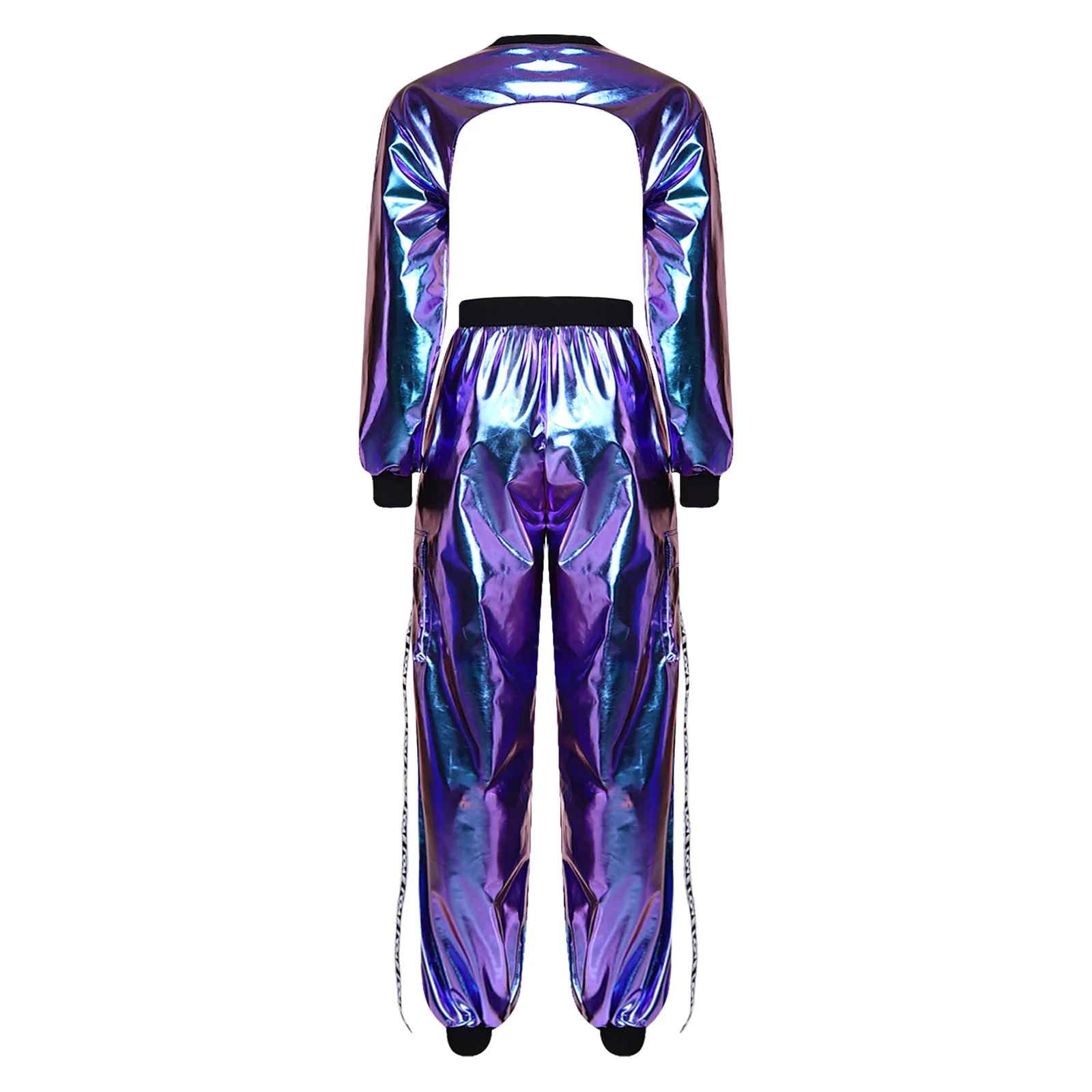 Women Metallic Hippie 80s Disco Outfit Hip Hop Party Clothes Shiny Party Suit Female Clubwear Music Festival Jazz Dance Costume