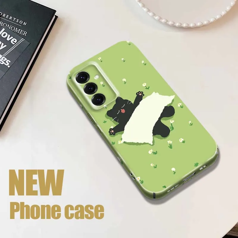 

Cartoon Black Cat Grass Phone Case For Samsung Galaxy S26 S25 S24 S23 S22 S21 FE Lite Plus Ultra Film Hard Shell