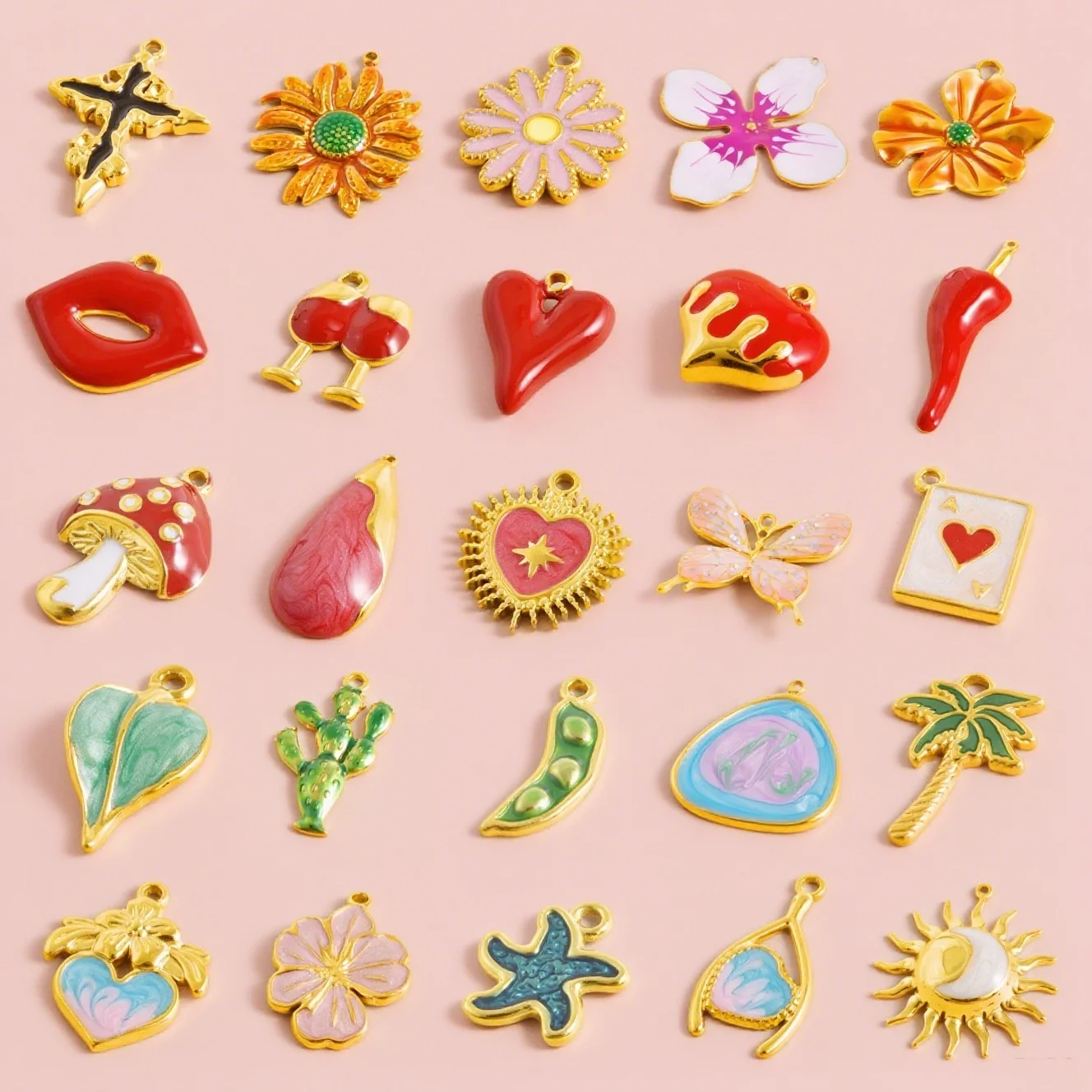 

Colorful Enamel Peach Heart Chili Daisy Butterfly Charm Stainless Steel Pendants DIY Making Necklace Bracelet Earring Jewelry