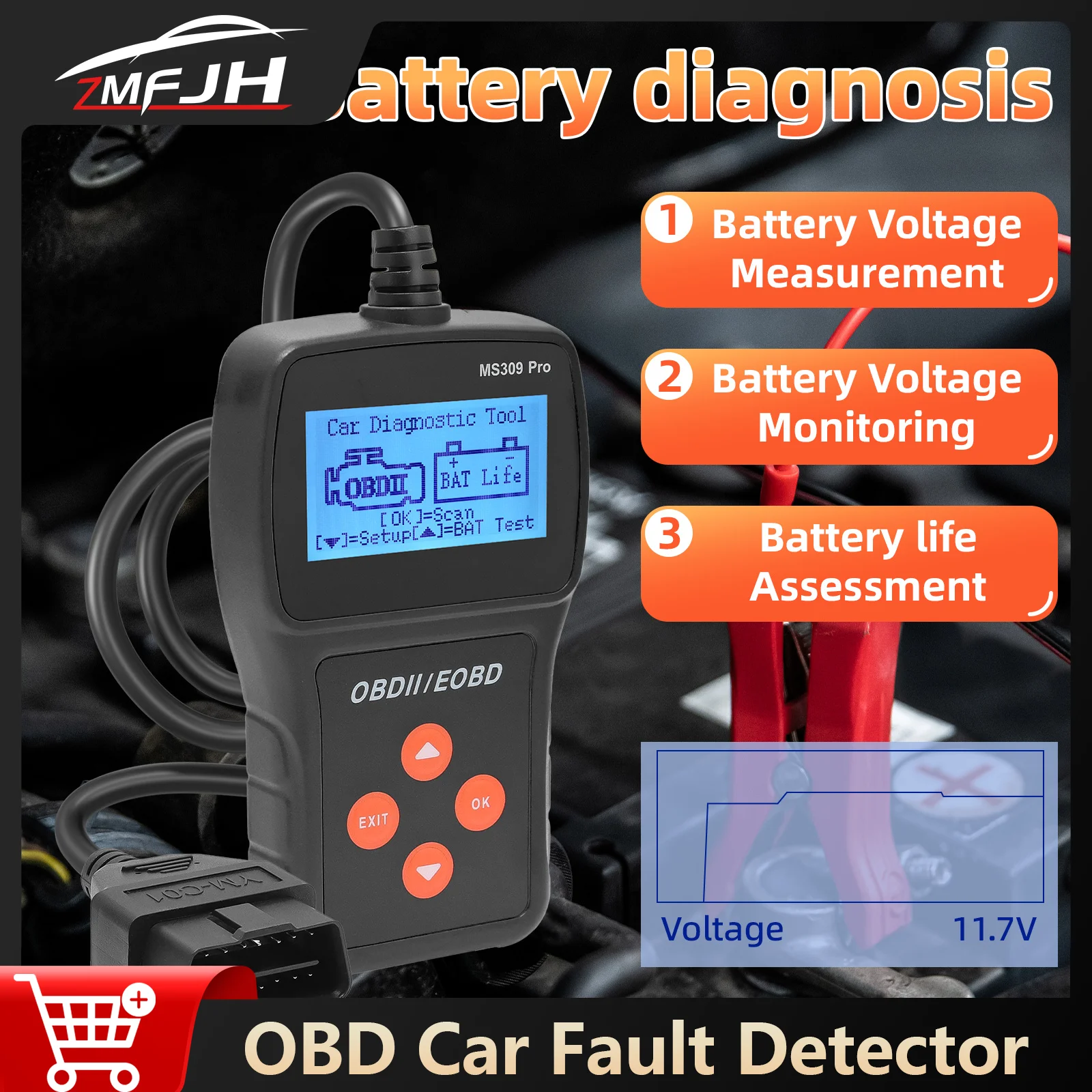 

OBD2 Car Diagnostic Scanner Tools Automotive OBD2 Scanner Fault Code Reader Check Engine Code Reader Battery Tester For Car