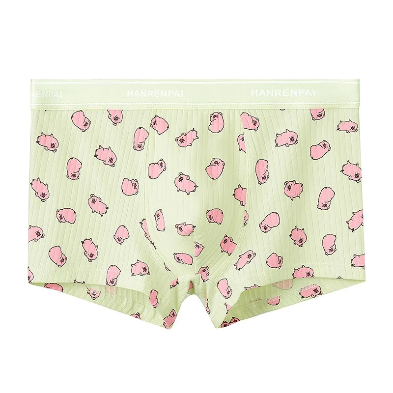 Pink Pig-bóxer plano de algodón para niños, ropa interior Sexy con bolsa, calzoncillos de cintura media, pantalones cortos suaves, bañadores