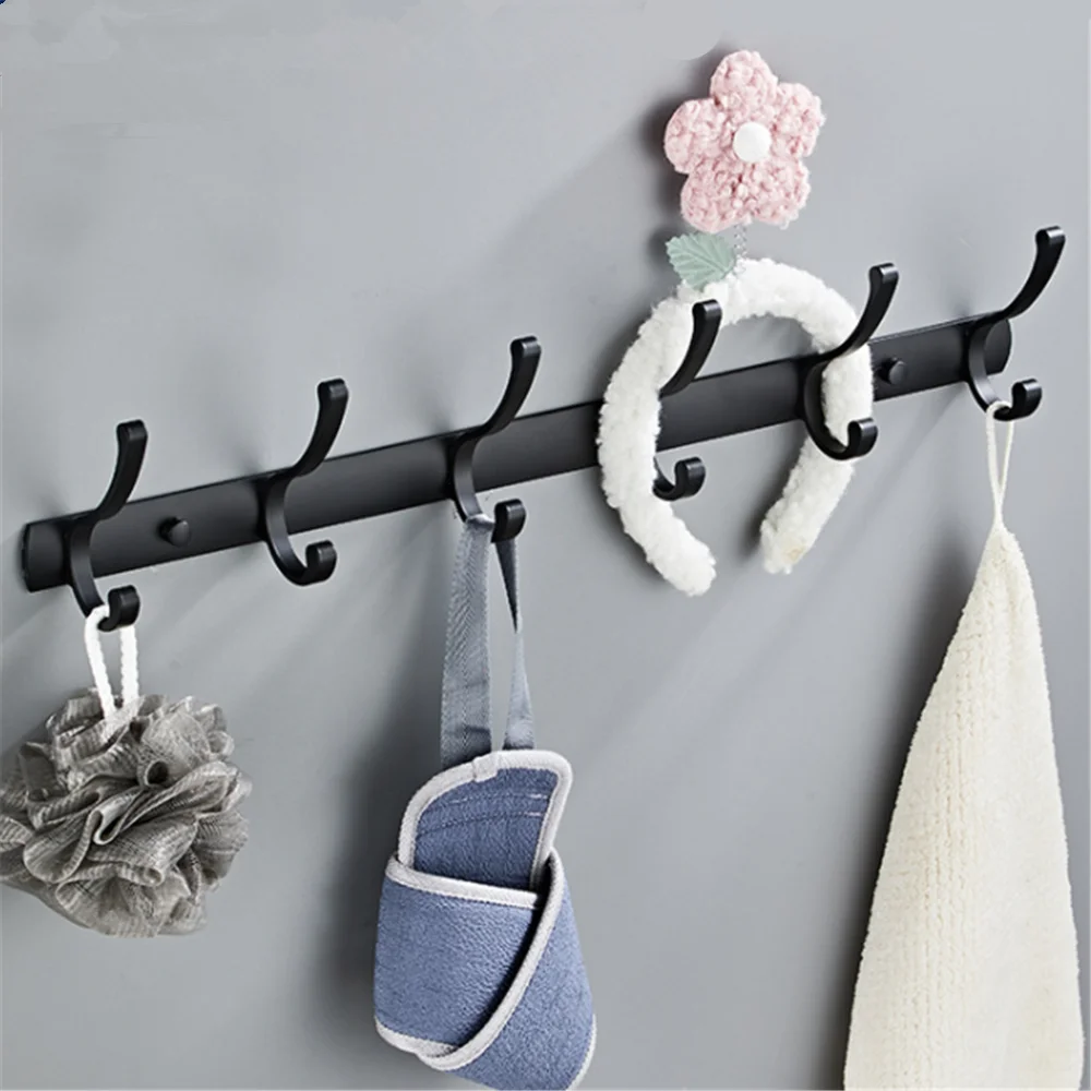 Bathroom Towel Hook Coat Rack Hallway Balcony Hat Hook Clothes Hanger Bedroom Decor Hooks Door Storage Shelf Kitchen Hook Black