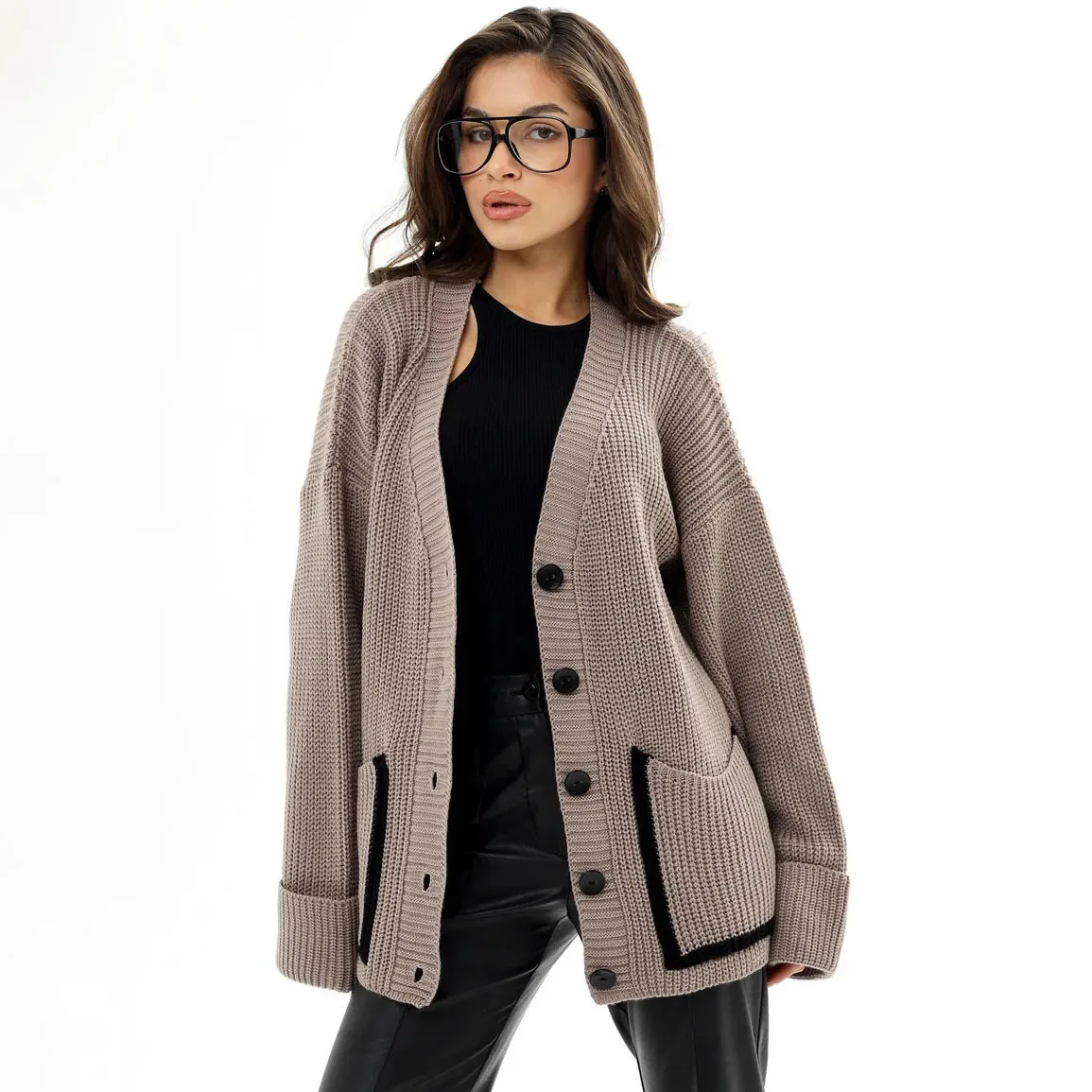 

Women's Knitted Open Cardigan Autumn Winter Thiened Version Color Blo ket Design Camere Polyester Blend Printed Sweater