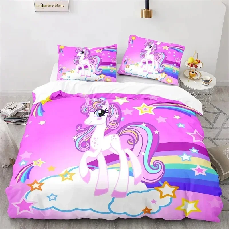 Cartoon Unicorn Floral Rainbow Girl's Eyelash Bedding Set Boys Girls Twin Queen Duvet Cover Pillowcase Bed Kids Adult