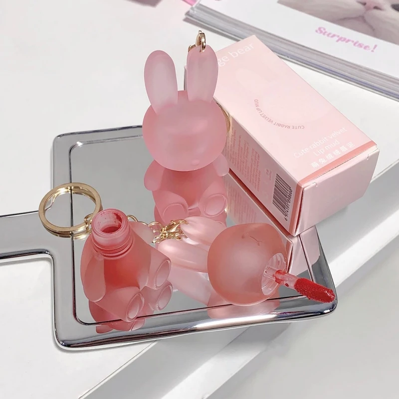 Cute Rabbit Velvet Lip Mud Matte Non Stick Cup Lipstick Keychain Wodoodporny, trwały, gładki, 6-kolorowy błyszczyk kosmetyczny do ust