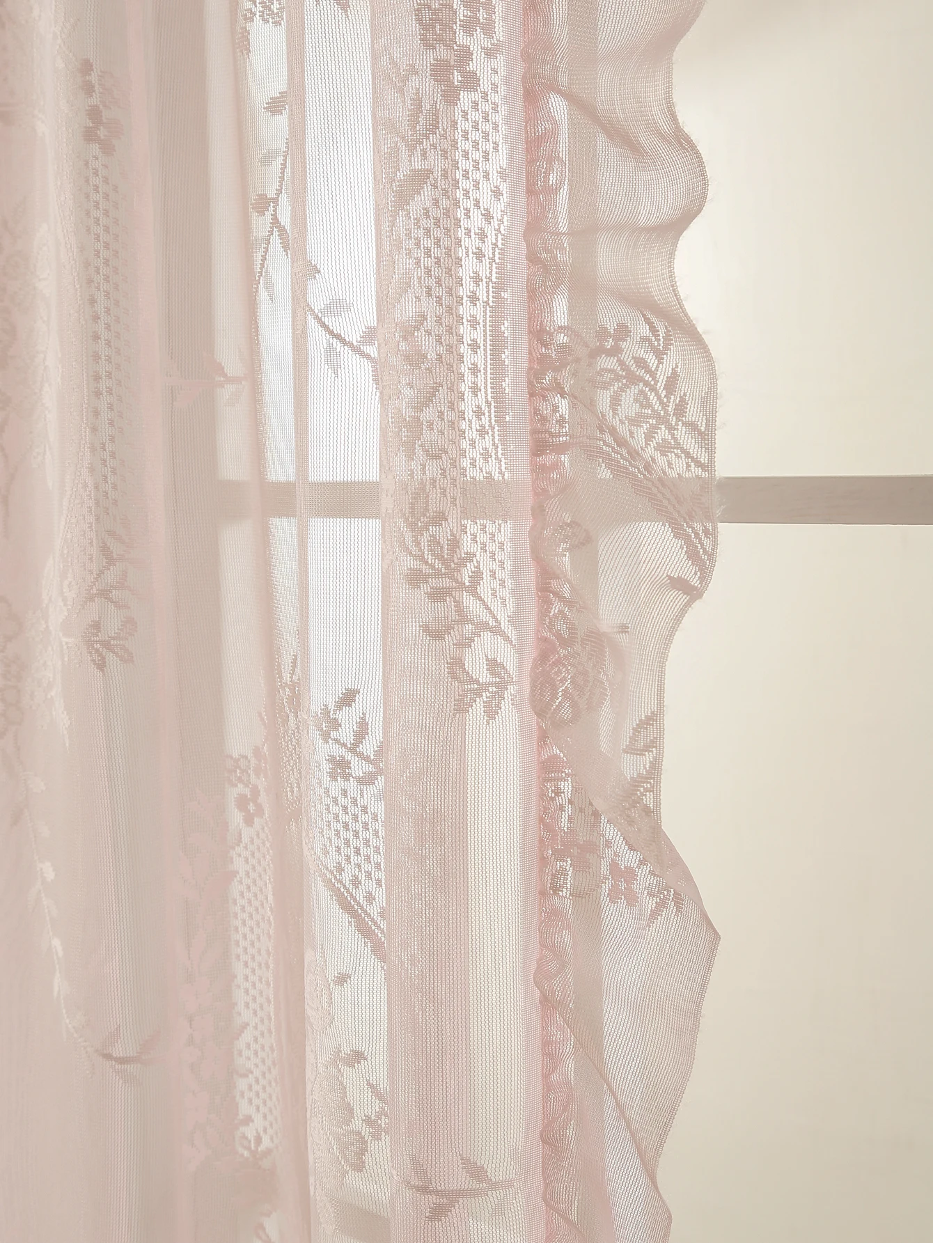 78-Zoll-Vorhänge mit rosa Spitze, rund, Spiegelstange, Taschenvorhänge für Mädchen, niedliche Atmosphäre, Schlafzimmer, Balkon, Heimdekoration – Detail 9