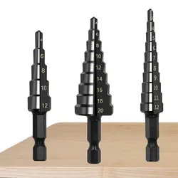 Black Hexagonal Shank Straight Slot Ladder Drill Bit Reaming and Hole Opening Blackened Pagoda Drill Tool Set