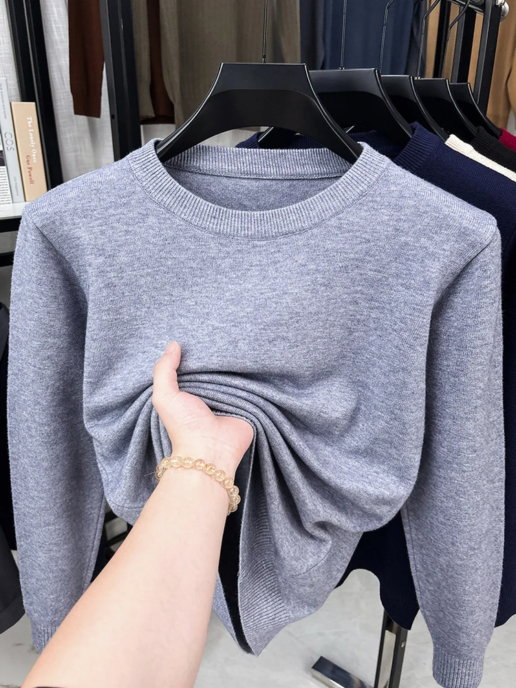 

Autumn Winter New Sle Men's Pure Color Knitted Wool Sweater Warm round Ne Base Layer irt Camere Knitwear Casual Faion