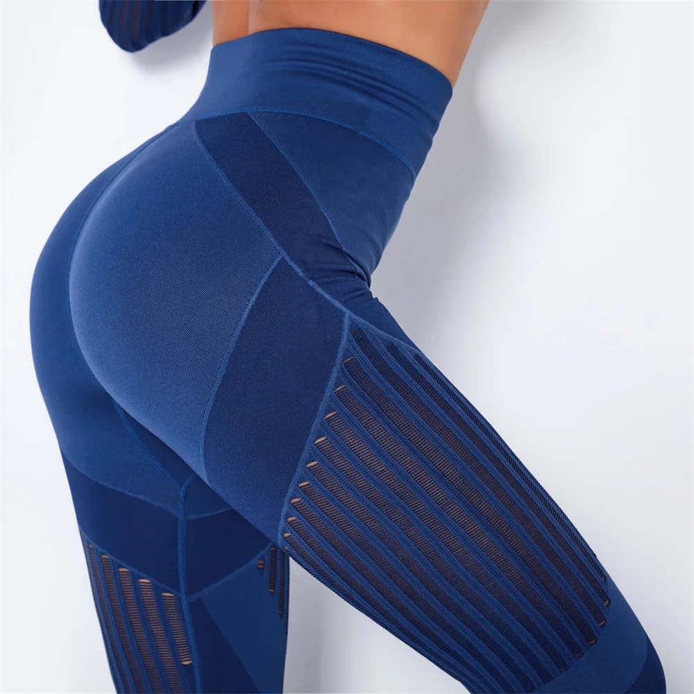 Bubble Butt High Waist Seamless Leggings Push Up Pants Elastic Mesh Hollow out Fittness Sport Leggings Women