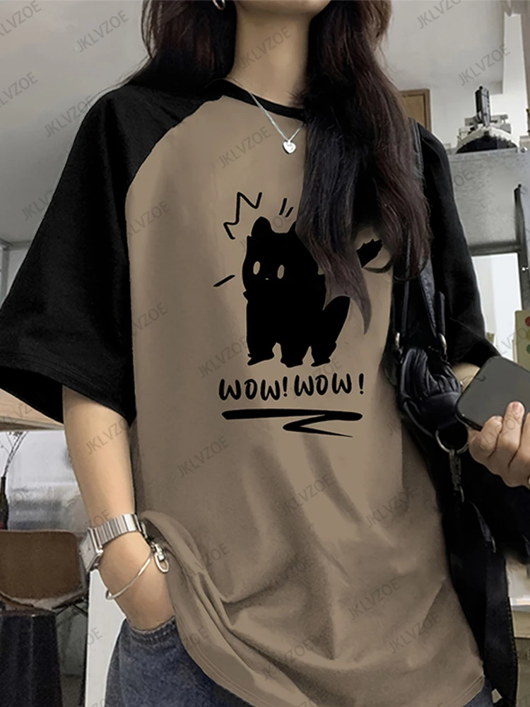 

Летняя футболка для беременных с забавным принтом кота для женщин, лоскутные футболки с короткими рукавами в стиле Харадзюку, спортивный футбольный трикотаж, топы большого размера Y2K