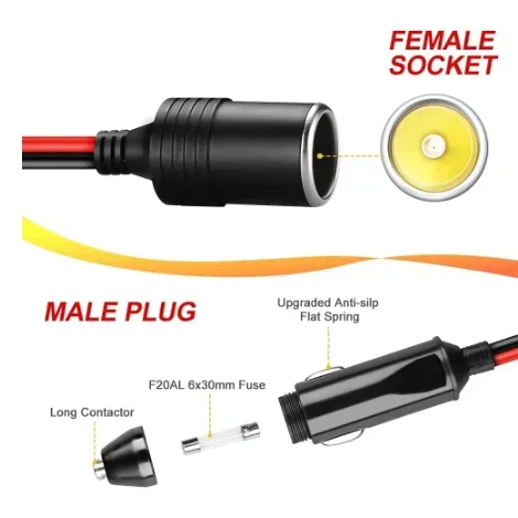 

1 To 3 Car Cigarette Lighter 3 Way Socket Splitter 12V-24V Power Charger Adapter Female Socket Plug Extension Cord Cable