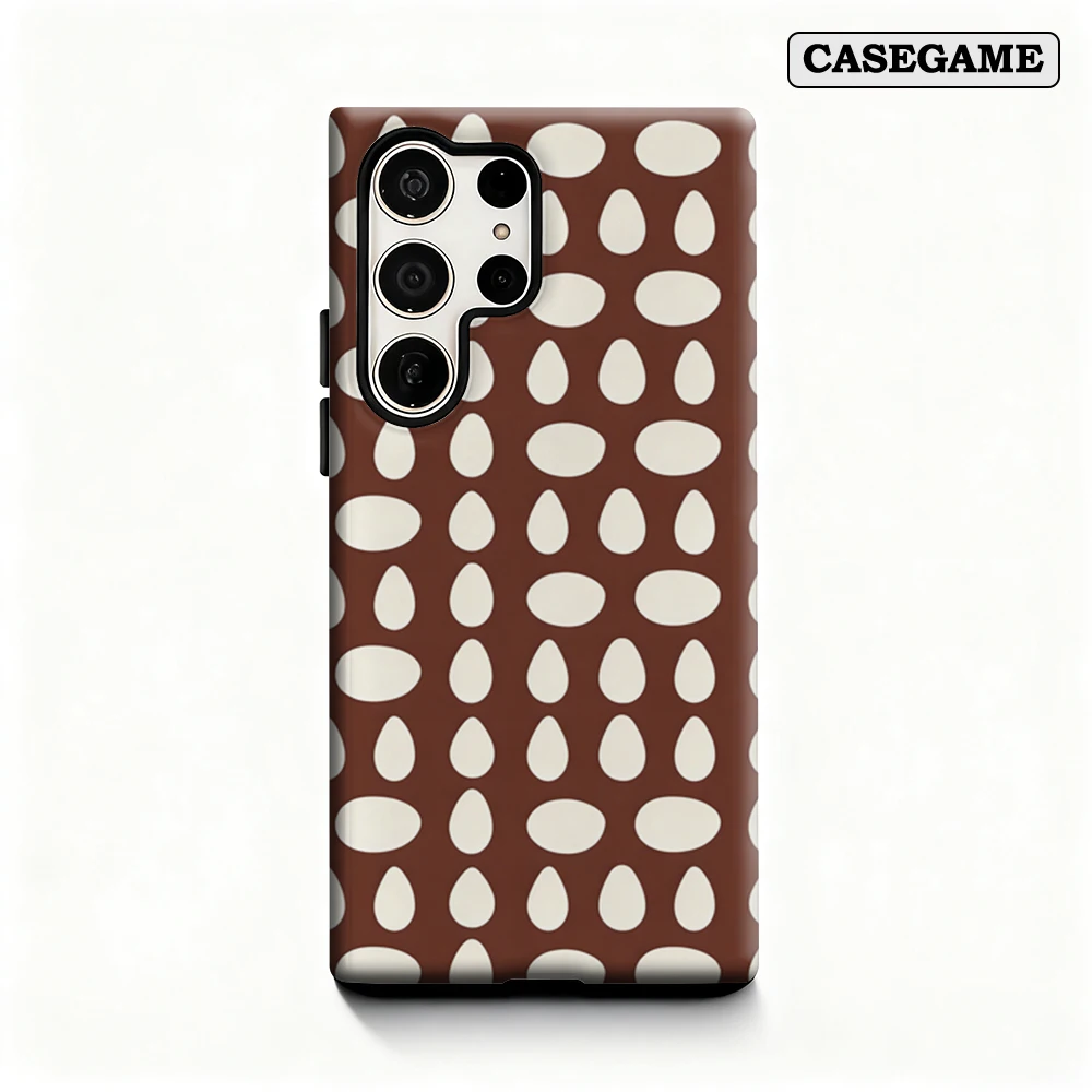 Casegame Phone Case for Samsung Galaxy S25 S26 Ultra S24 S23 Ultra Plus Shockproof Double Layer Brown Oval Dots Cover