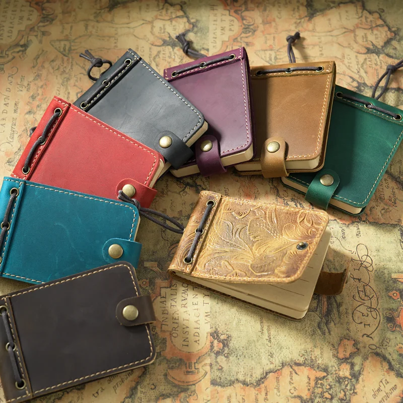 Pure Handmade Genuine Leather Small Size Mini Notebooks Cover Retro Cowhide Diary Journals Vintage Memo Notepad Paper Material