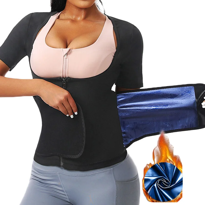 

MrifDila Тренажер для талии Body Shaper Топ с открытой грудью Дополнительный пояс Спортивный костюм с контролем живота Топы для женщин Потовительные топы с коротким рукавом