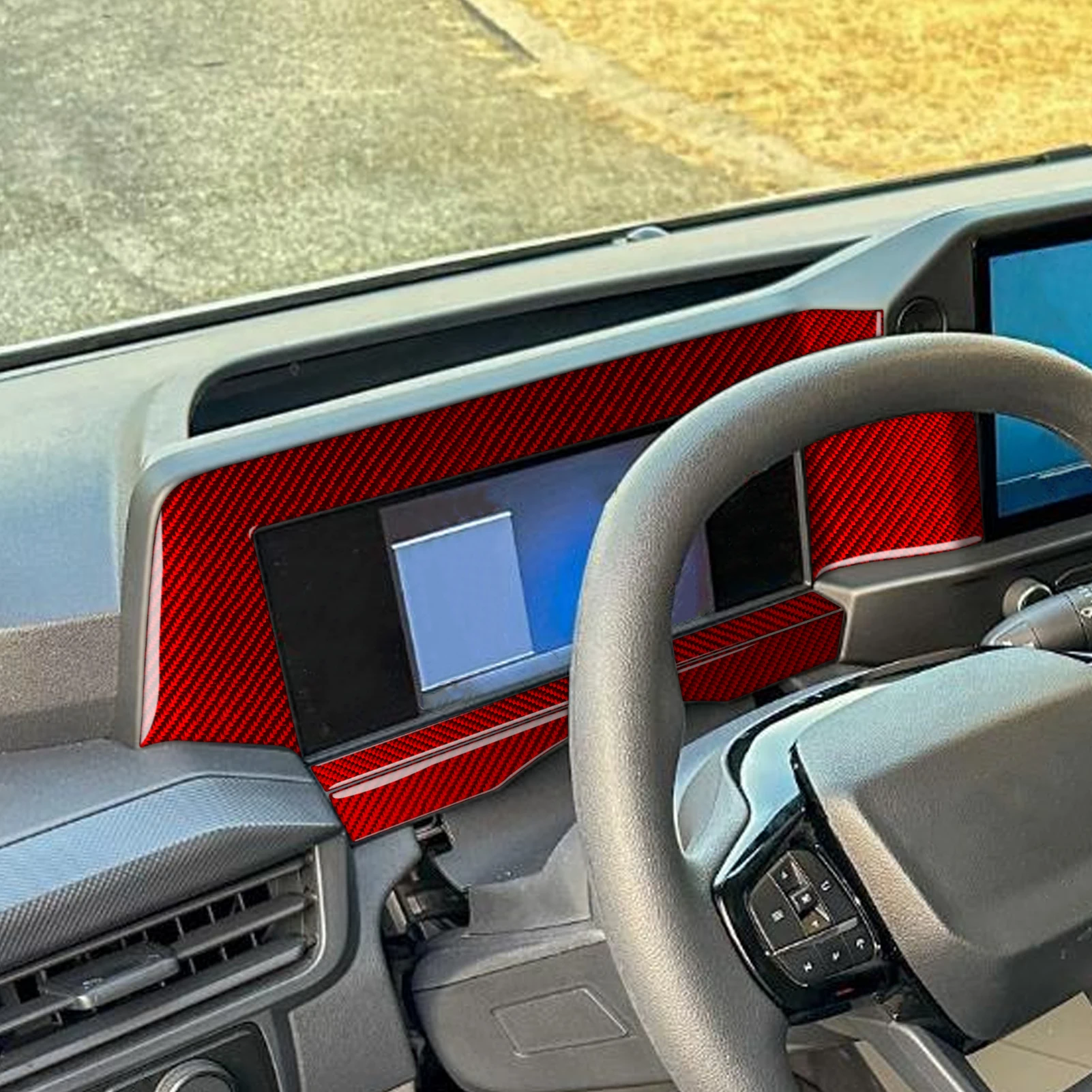 For Ford Transit Custom V700 2023-2026 Red Carbon Fiber Instrument Speedometer Frame Panel Cover Set Car Accessories Sticker