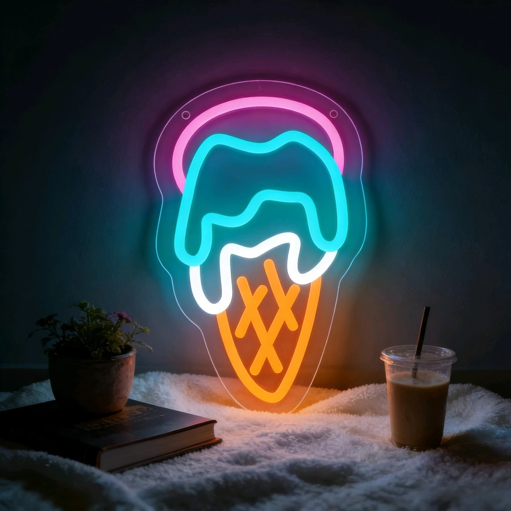 

Ice Cream Neon Sign LED Night Light 3D Acrylic Dessert Cafe Decoration USB Wall Lamp Summer Party Gift Bedroom