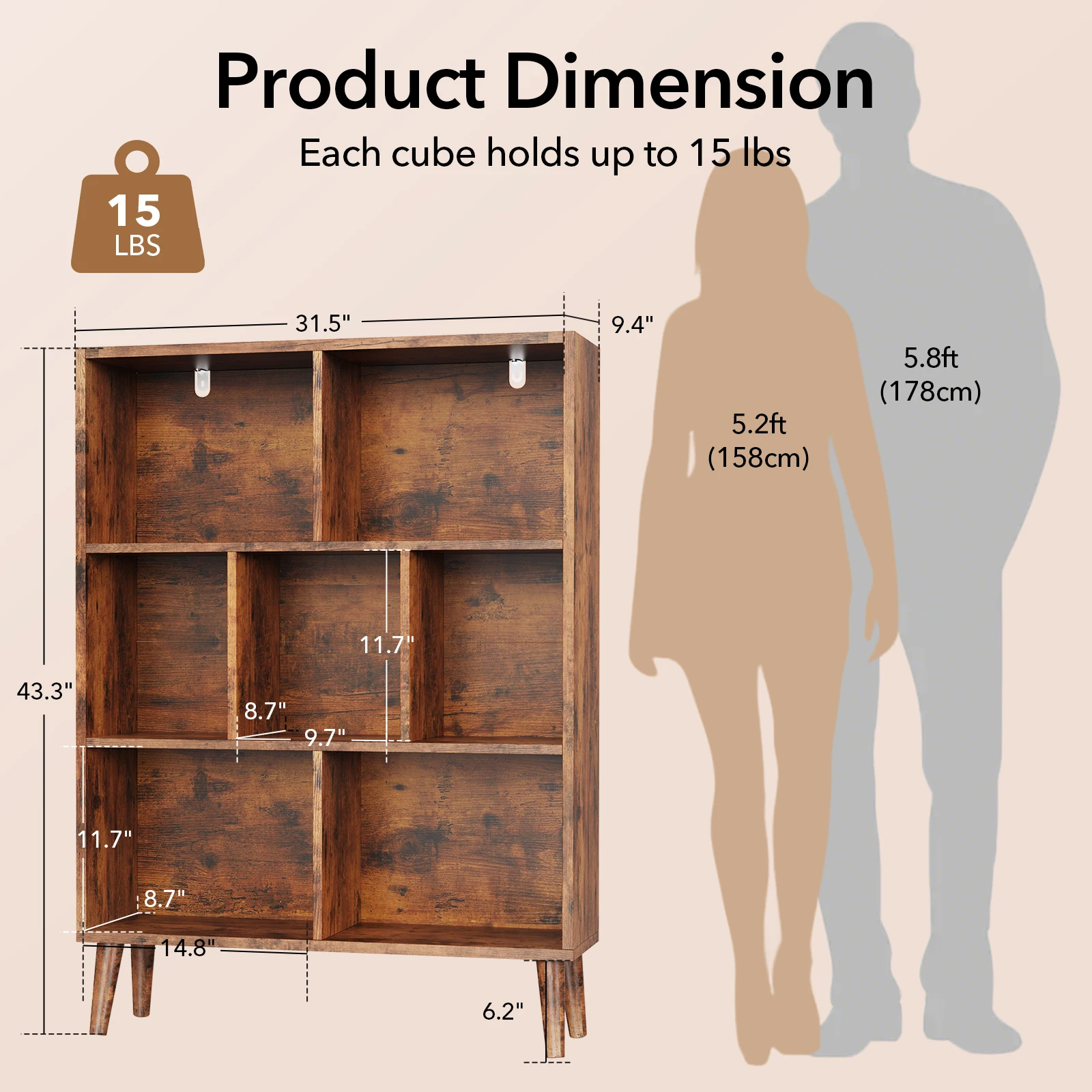 MCQ 3 Tier Wooden Bookcase with Legs Storage Organizer Display Shelves Classic Bookshelf Storage Shelves Bookshelf Sturdy Structure Graduated Shelves for Home
