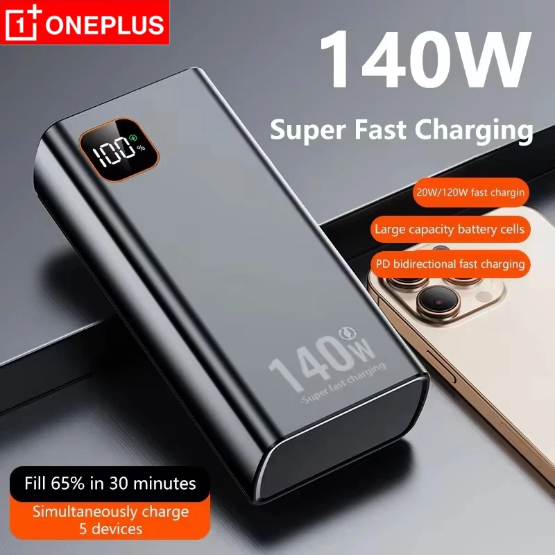 OnePlus 500000mAh Power Bank 140W Super Fast Charging Powerbank Portable External Battery Charger For Huawei Samsung Xiaomi