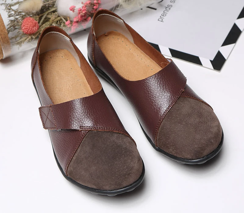 2026 Spring women sneakers shoes women leather suede patchwork ballet flats ladies shoes slip on loafers plus size 43 44 WSH3203